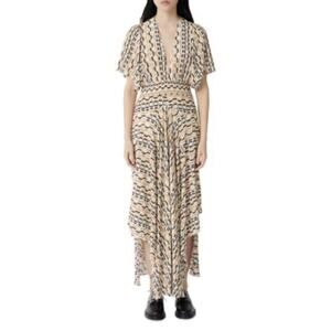 Maje Chain Link V Neck Flutter Sleeve Asymmetrical Rachelle Maxi Dress 42